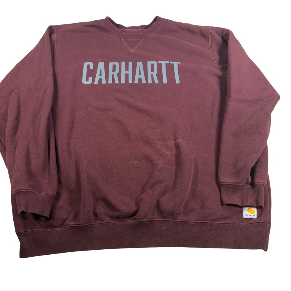 Carhartt Mens XL Original Fit Crewneck Sweatshirt Burgundy Maroon Distressed
